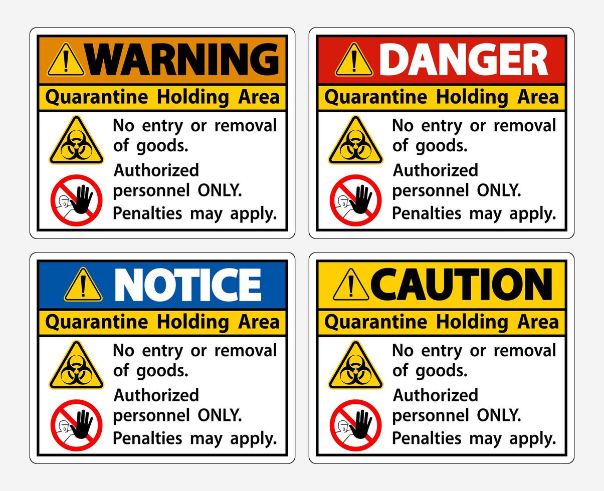 Quarantine Holding Area Sign vector