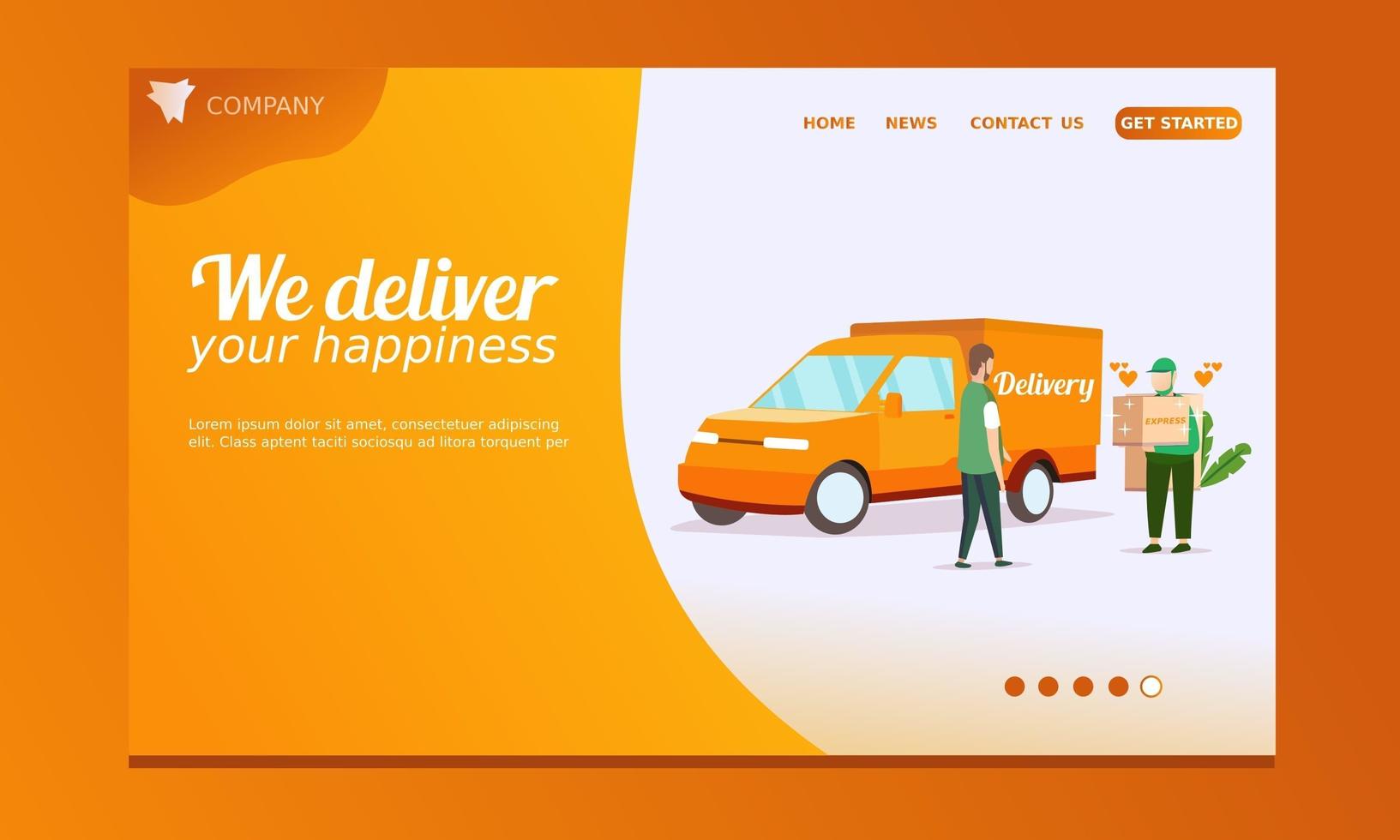 Delivery landing page with truck and delivery man vector