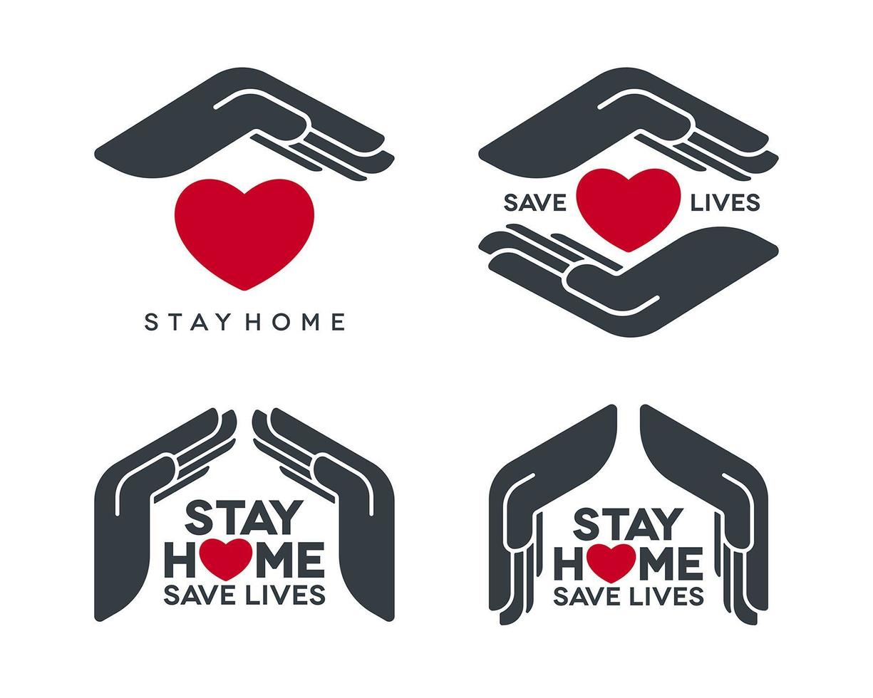 Stay Home Save Lives Icons Set with Hands vector