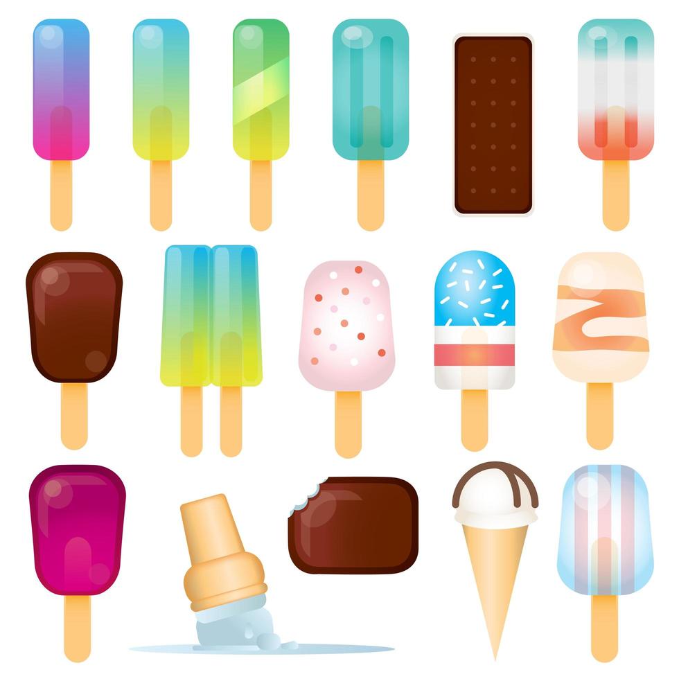 conjunto de helado y paletas de gradiente vector