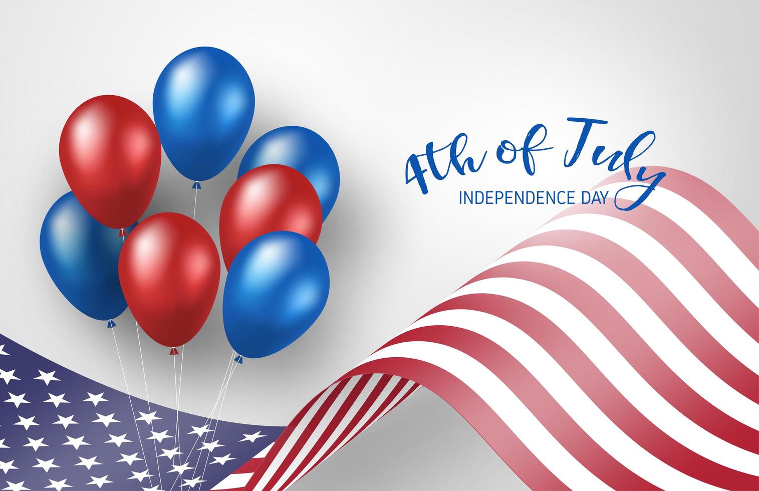 July 4th poster with waving American flag and balloons vector