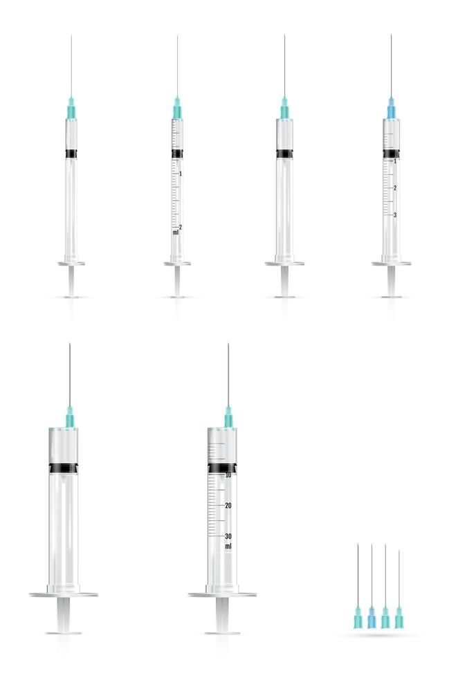 jeringas y agujas médicas realistas vector