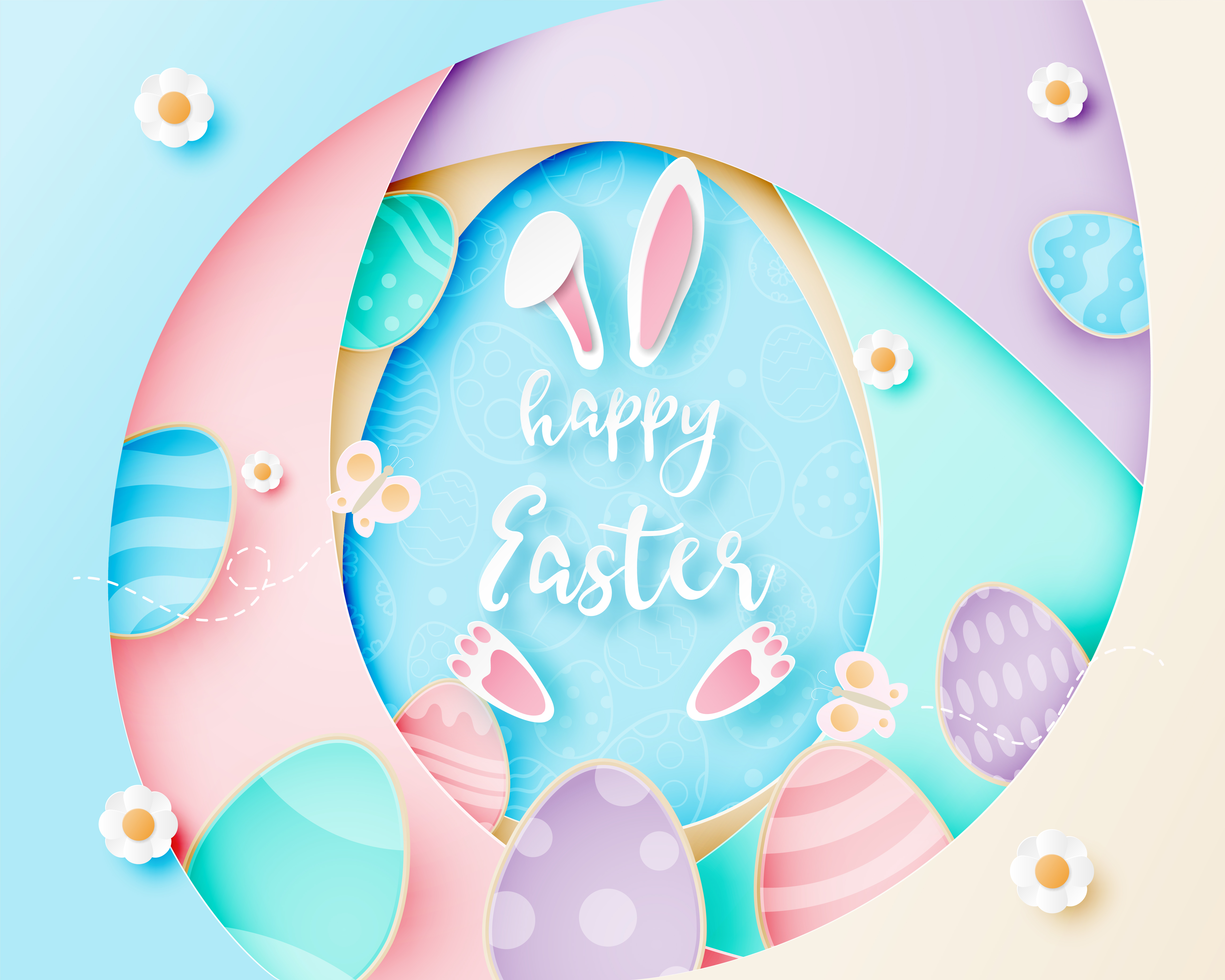 Download Layered paper art poster with Easter eggs and rabbit ...