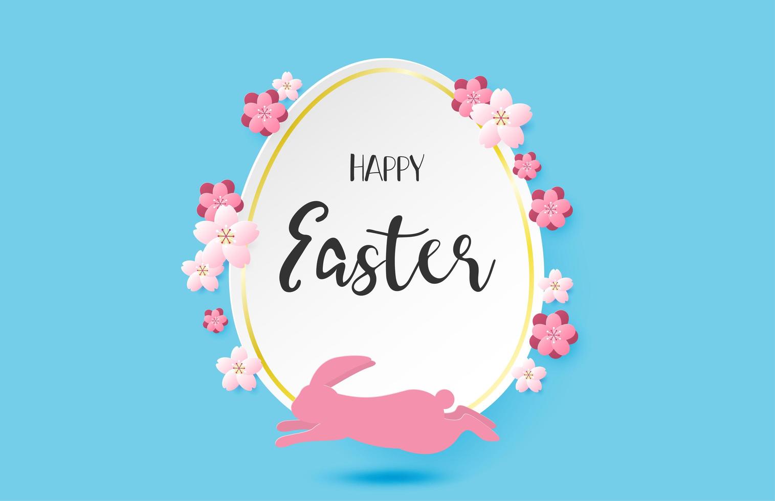 Paper art Easter egg and running rabbit vector