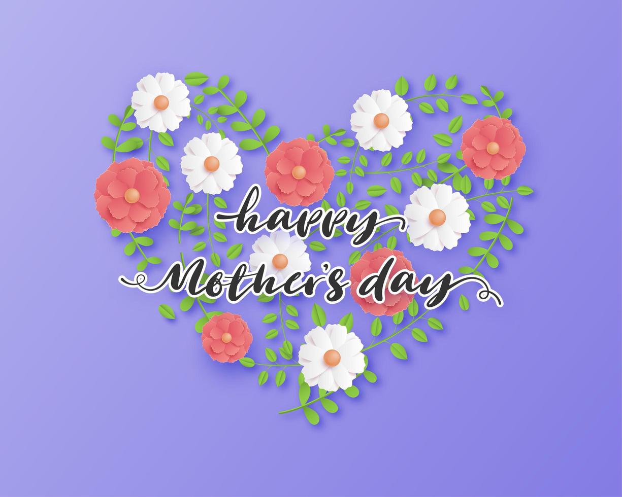 Mother's day poster with flower and leaf heart vector