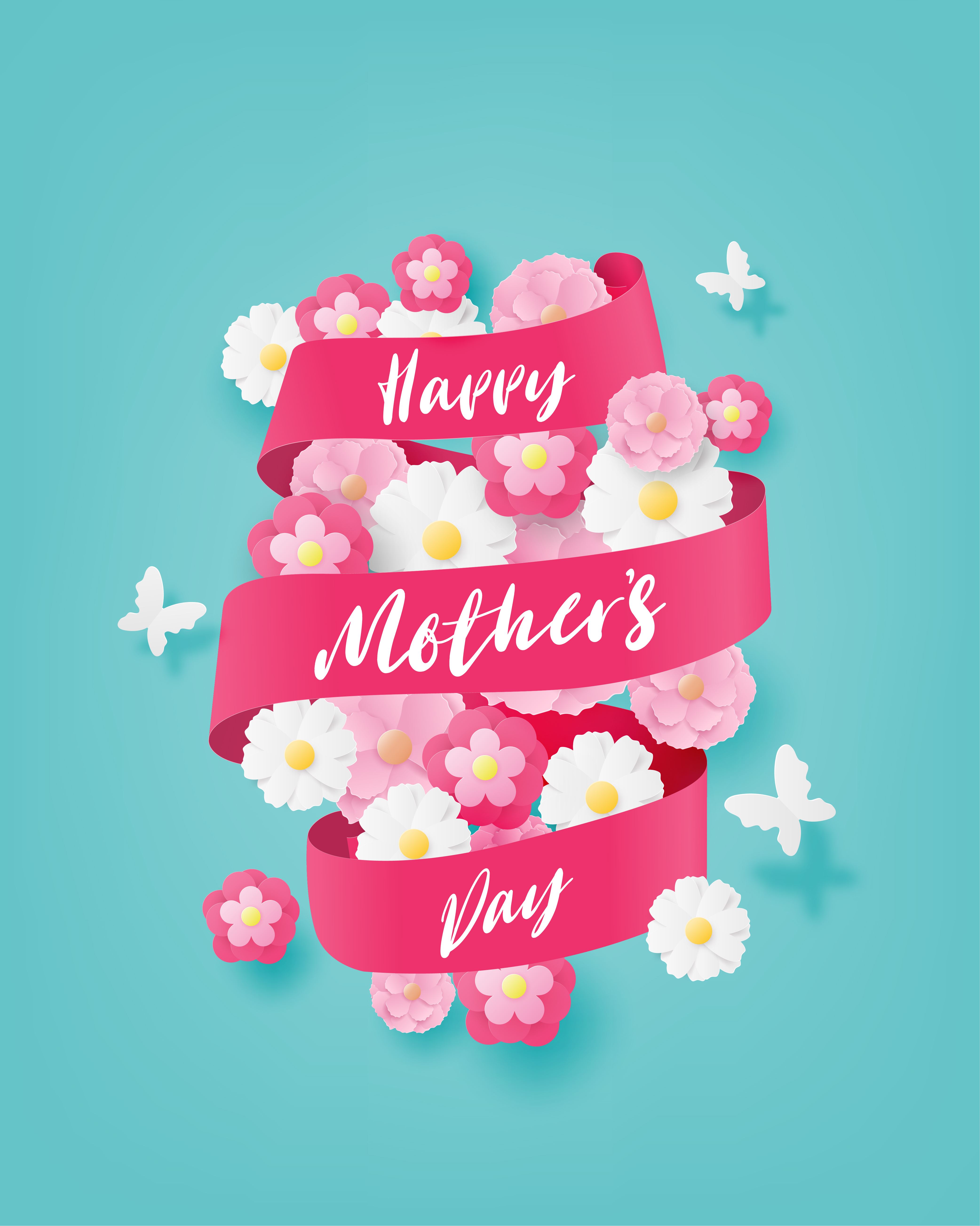 Paper art Happy Mother s Day banner  around flowers 1187802 Vector Art 