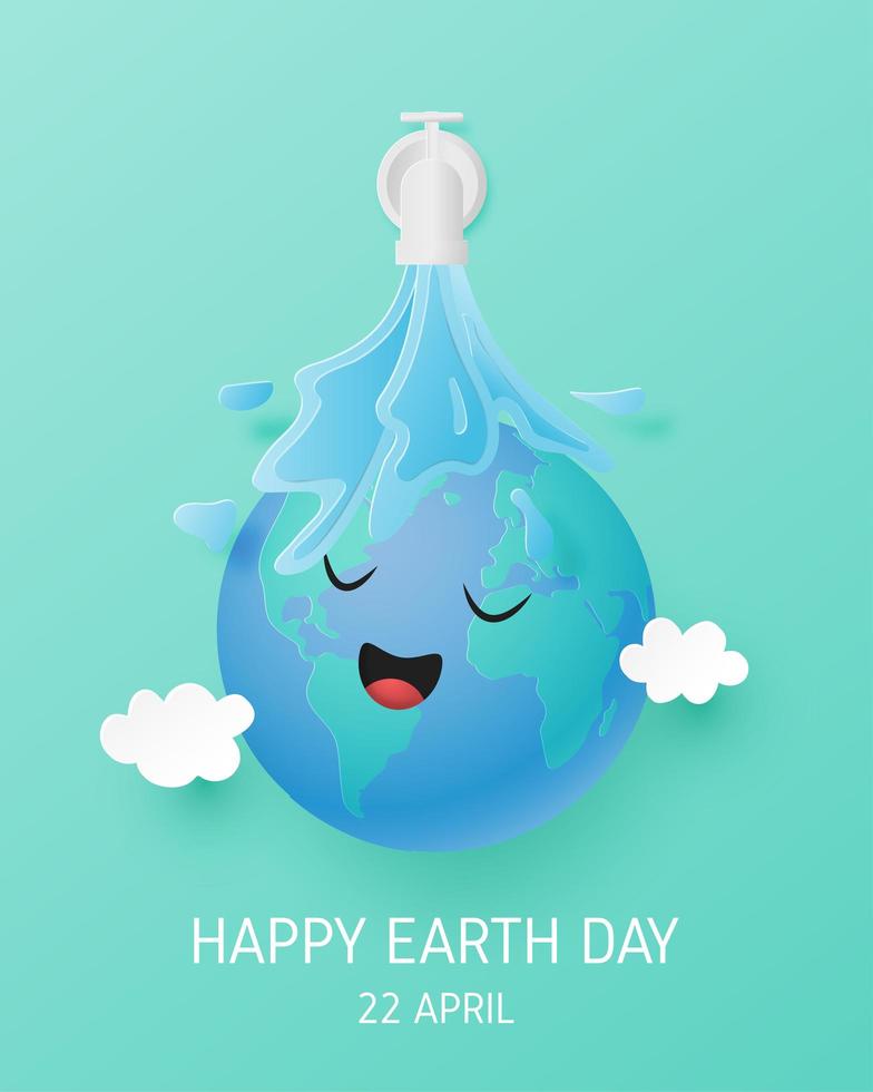 Earth Day Water Falling on Happy Globe vector