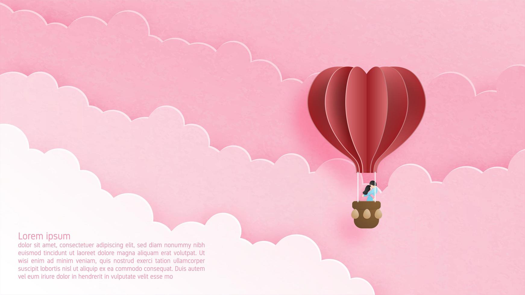 Valentines day concept with hot air balloon  vector