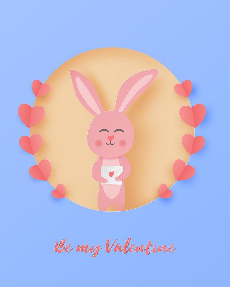 Valentines day greeting card with happy rabbit vector