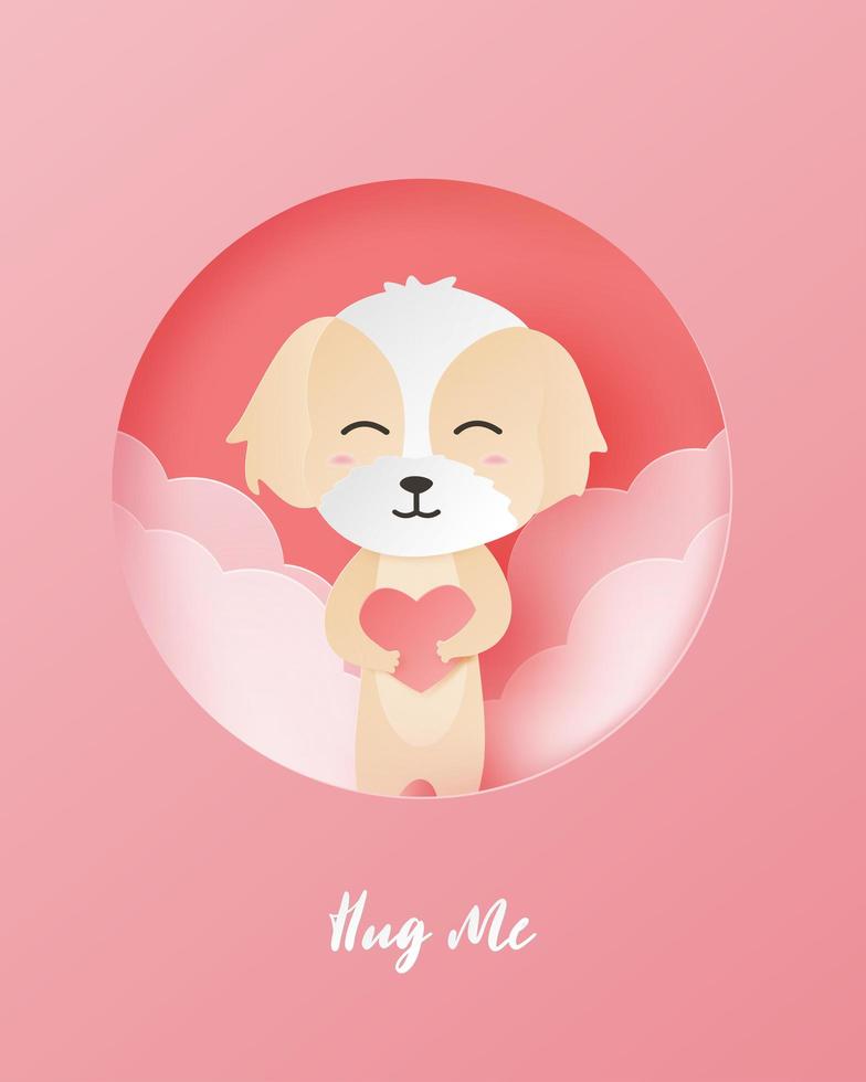 Valentines day hug me greeting card with happy dog vector