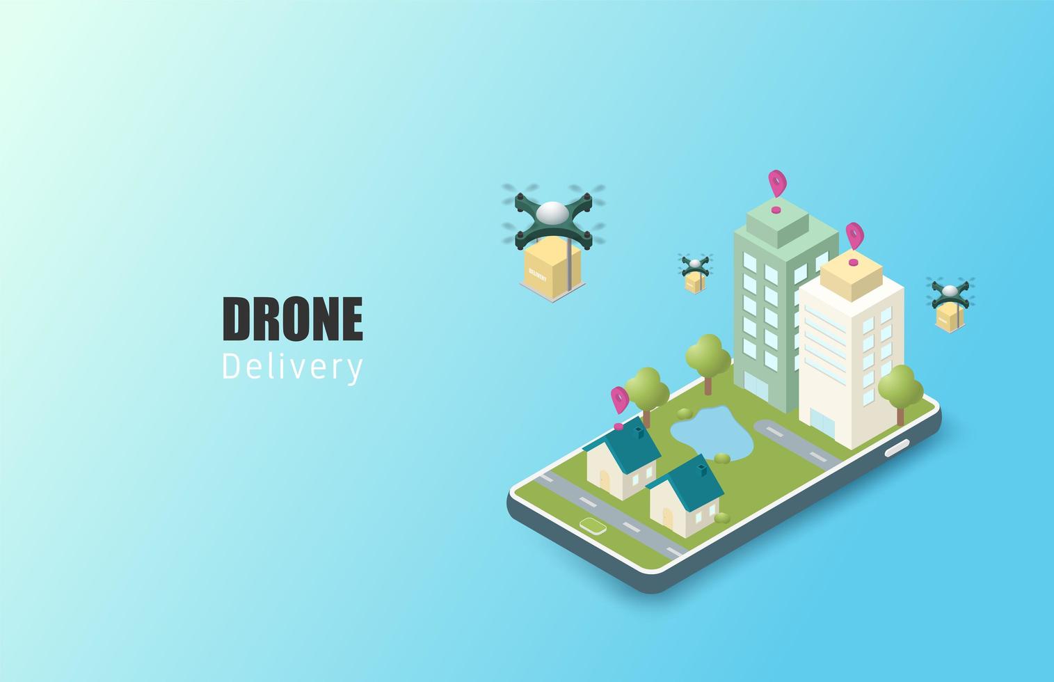 Isometric Online Delivery by Drone Service vector