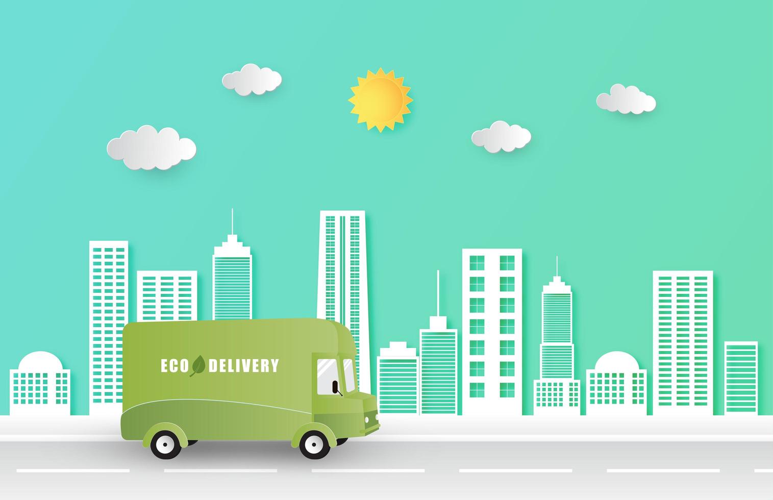 Online Delivery Service Delivery Eco Van Driving vector