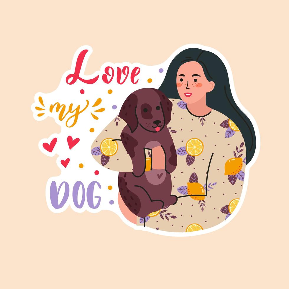 Smiling Young Girl with Dogs vector