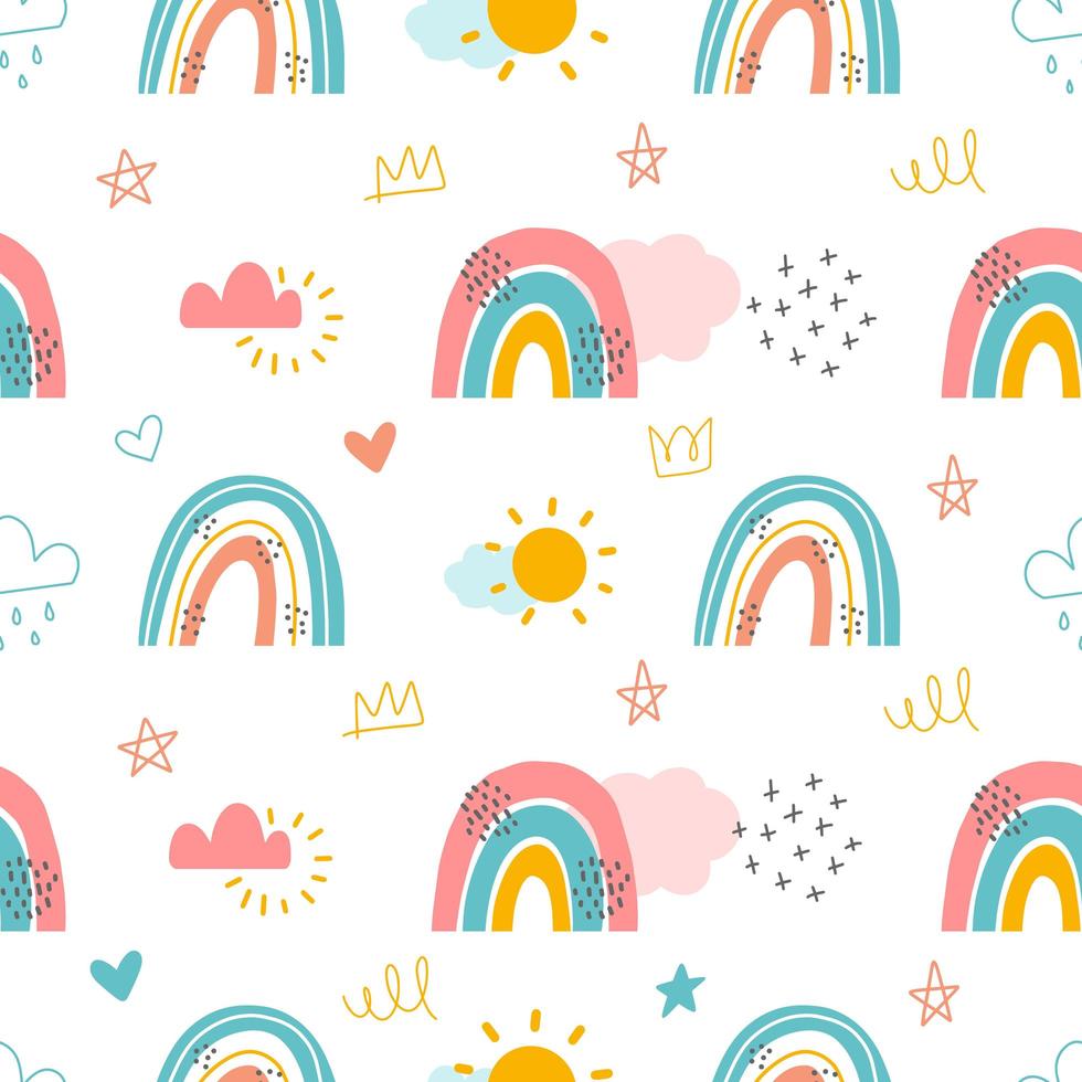 Rainbows and Clouds Seamless Background vector