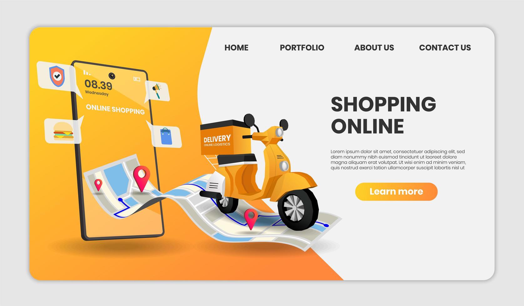 Food delivery service landing page  vector