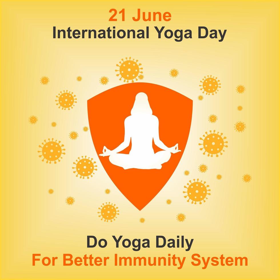 International Yoga Day Poster with Woman and Virus Cells vector