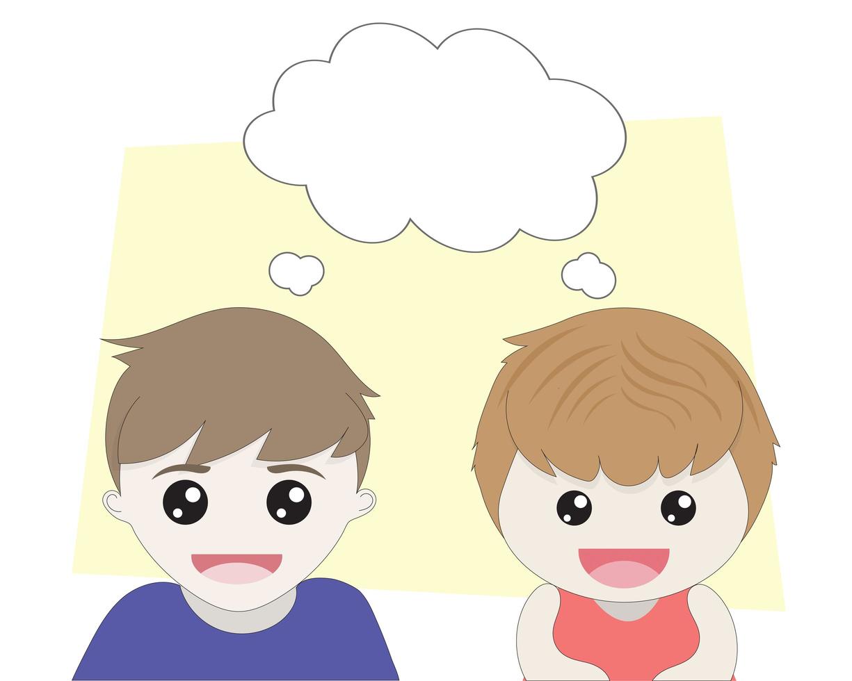 Boy and girl thinking with empty speech bubble vector