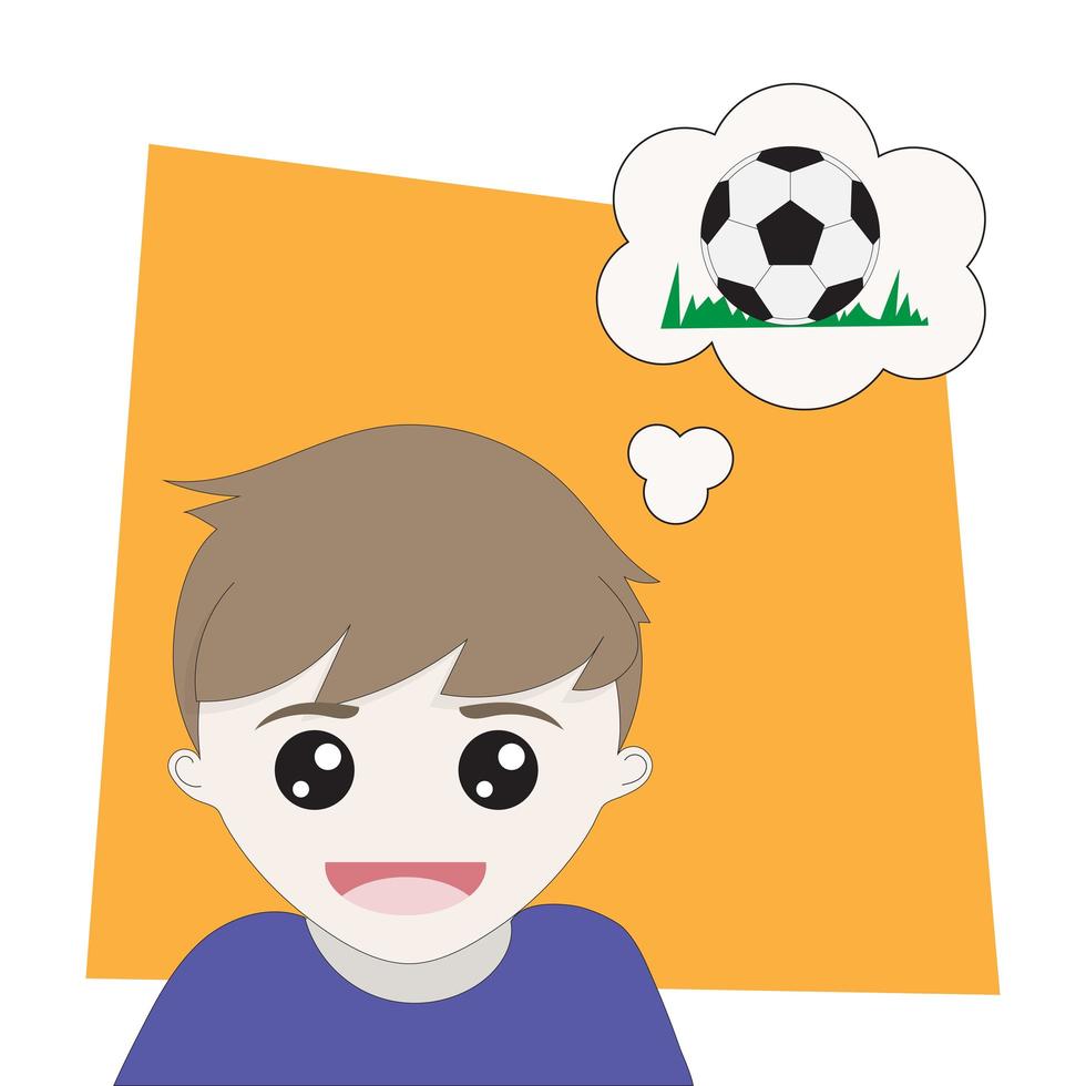 Boy thinking about soccer ball vector