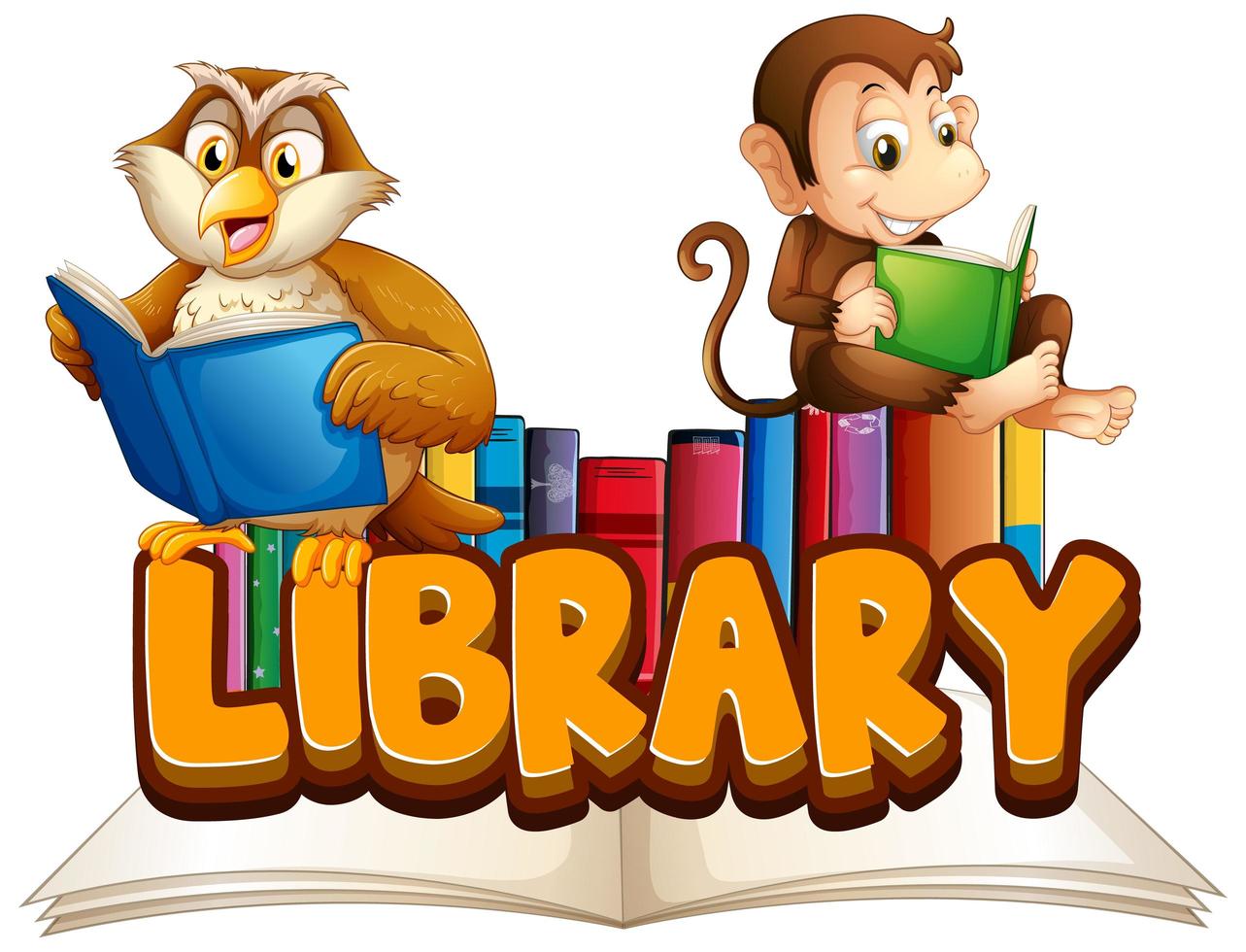 Library with animals reading book vector
