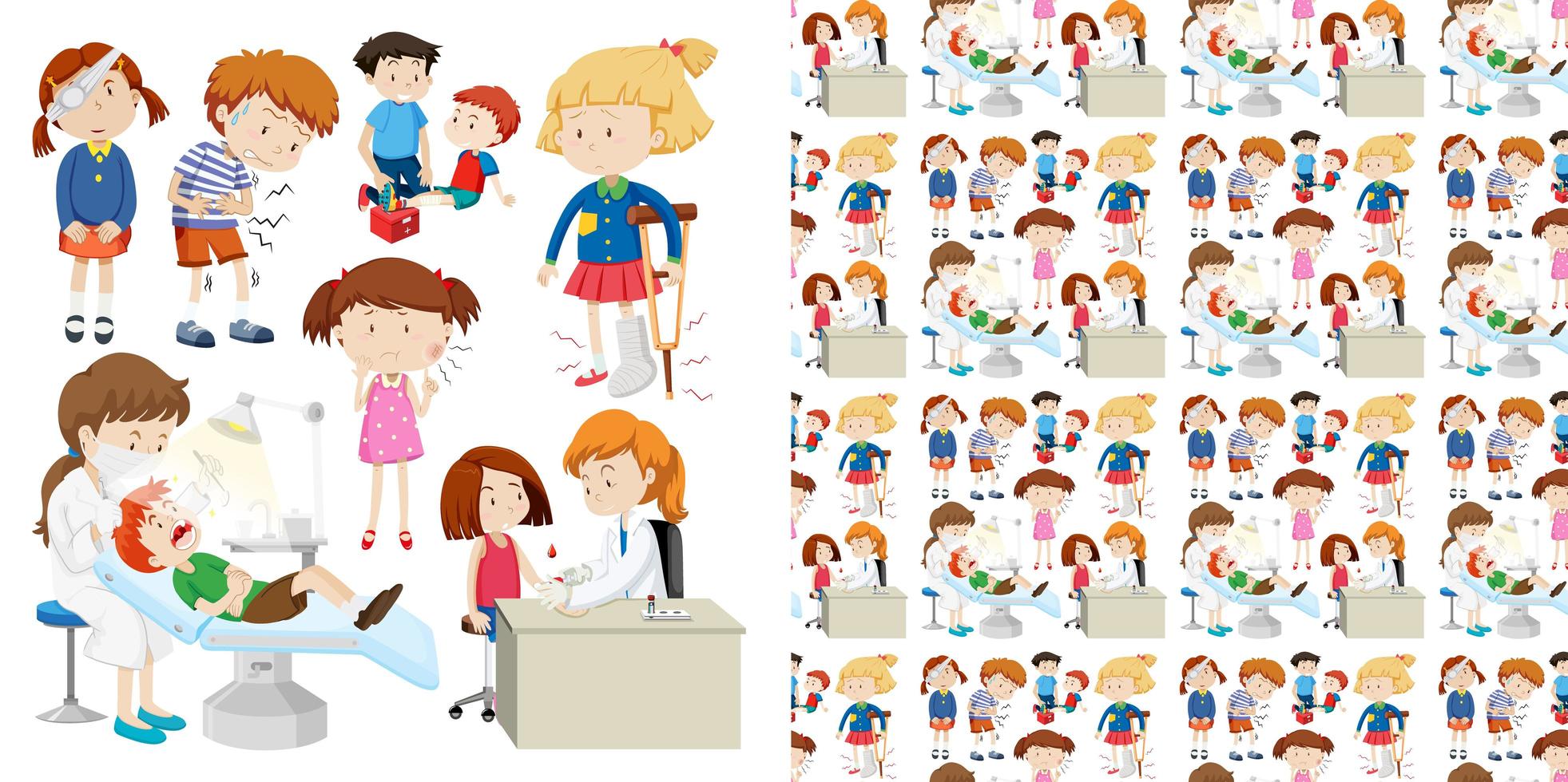 Seamless background design with kids in hospital vector