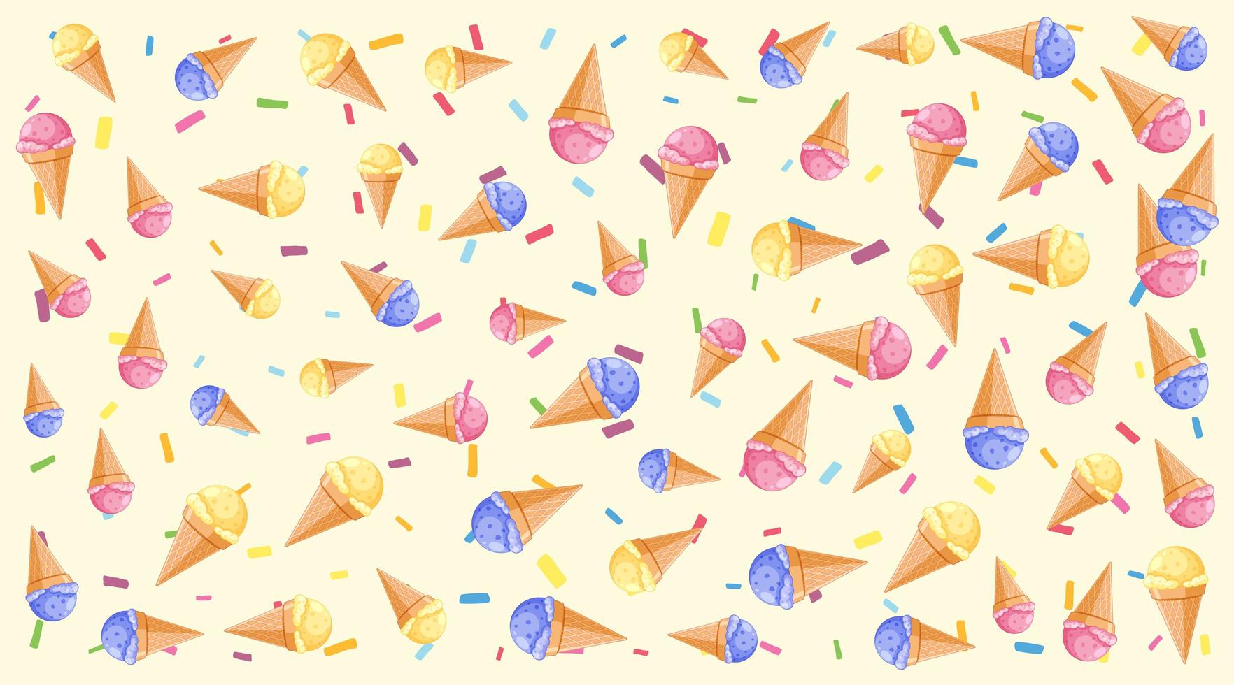 Yellow background pattern with many ice cream cones vector