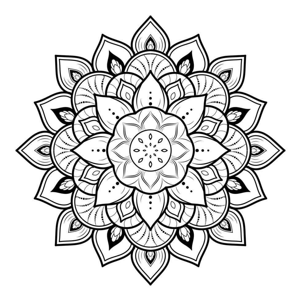 Mandala de flores en fondo blanco y negro vector