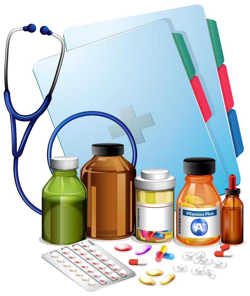 Medical equipments and pills  vector