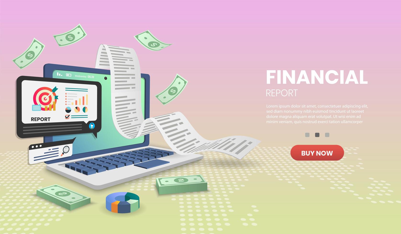 Financial report on computer  vector