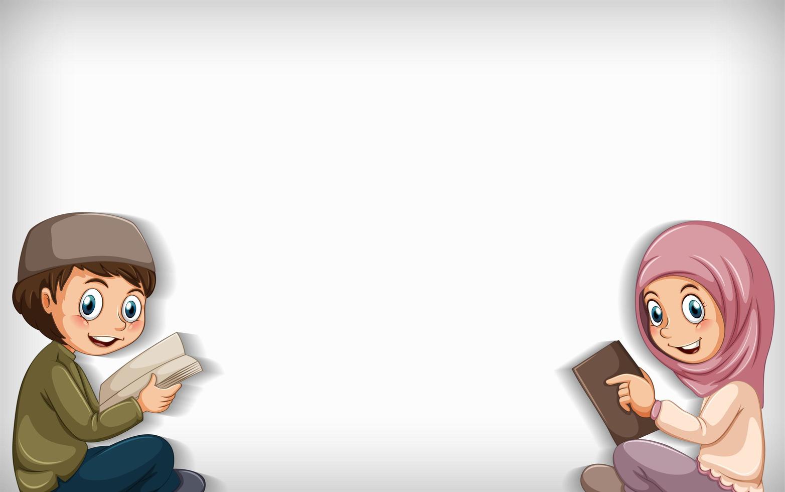 Muslim boy and girl reading book vector