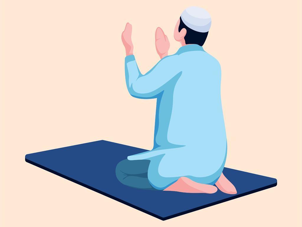 Eid Mubarak Ramadan Concept With Man Praying vector