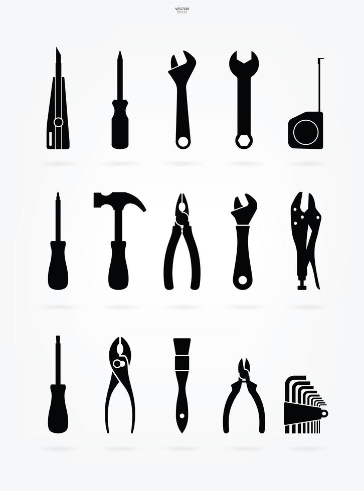 conjunto de iconos de silueta de herramienta artesano vector