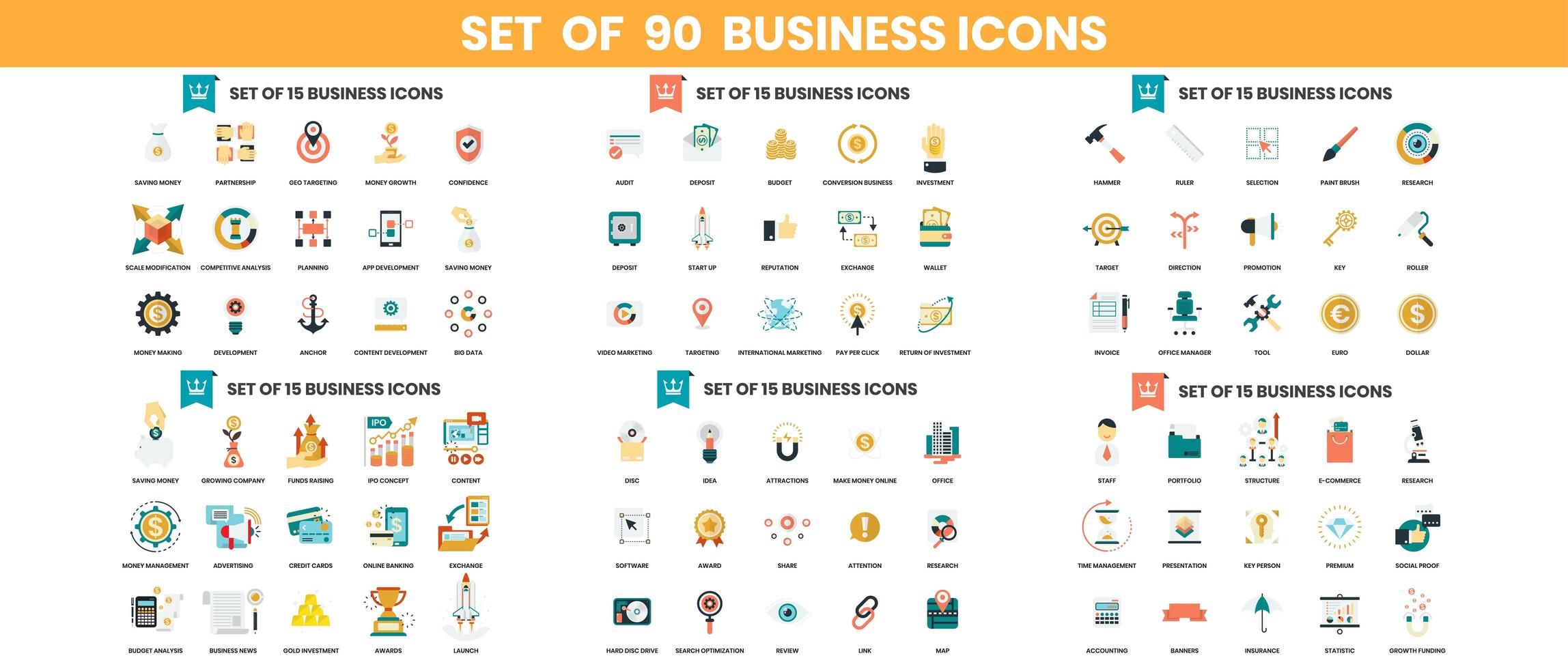 90 Business icons set for business  vector