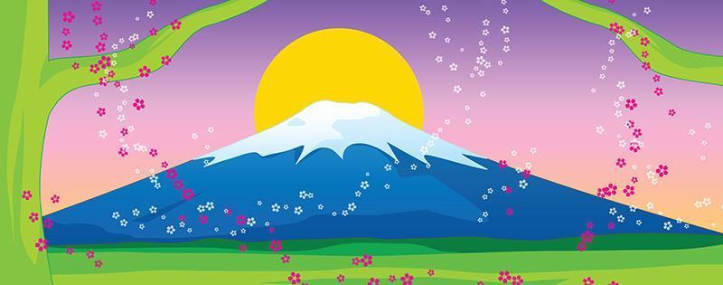 montaña fuji y sakura en puesta de sol vector