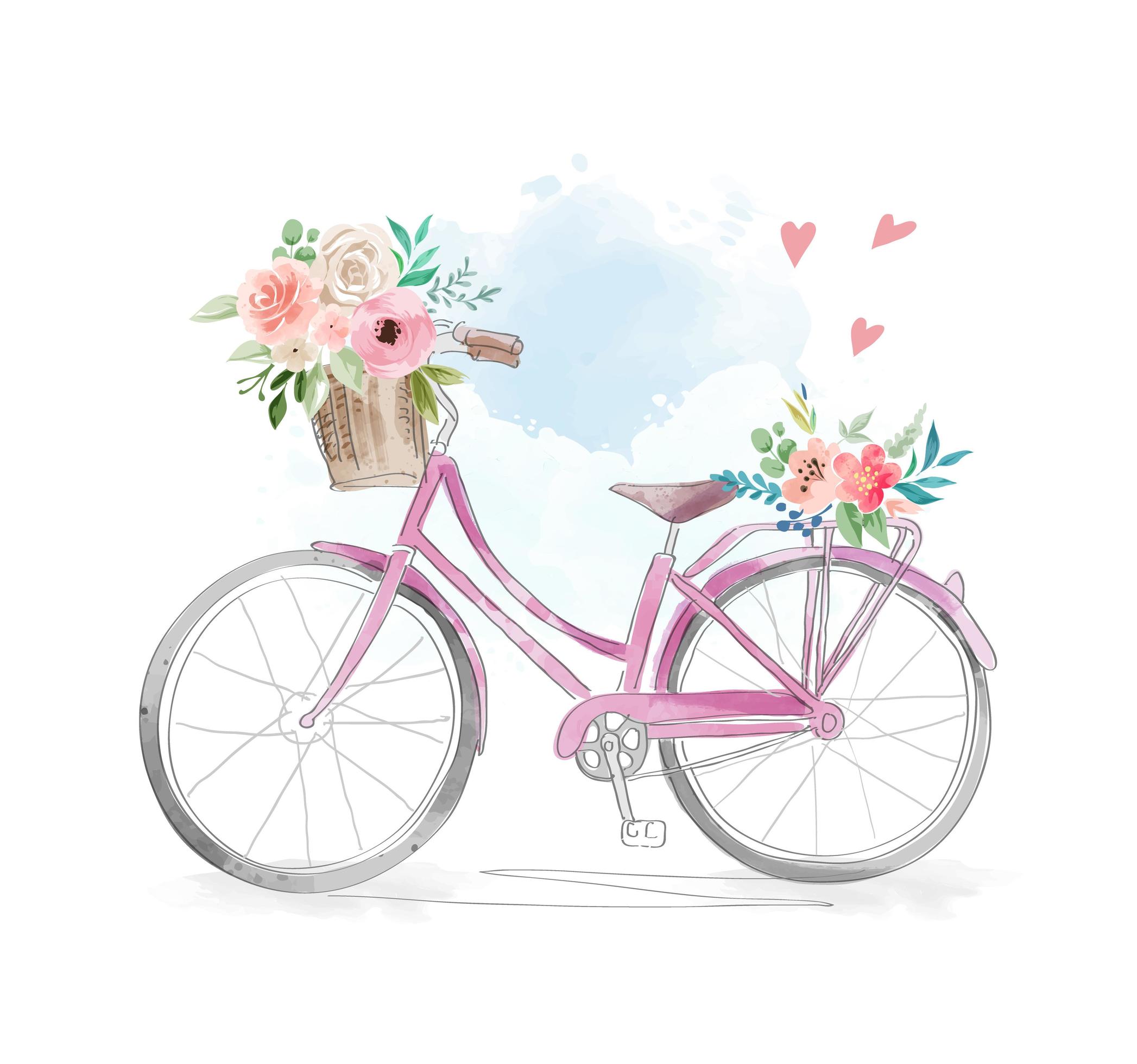 bicycle with flower basket painting