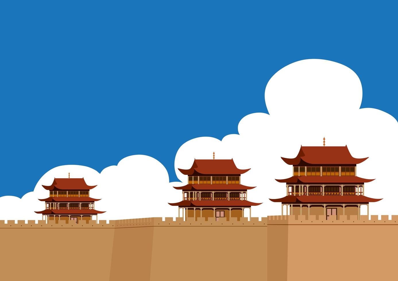 The Great Wall of China with Buildings  vector
