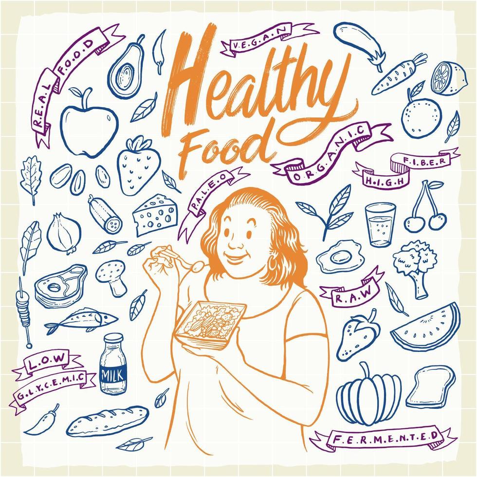 Hand-drawn Healthy Food Element Set vector