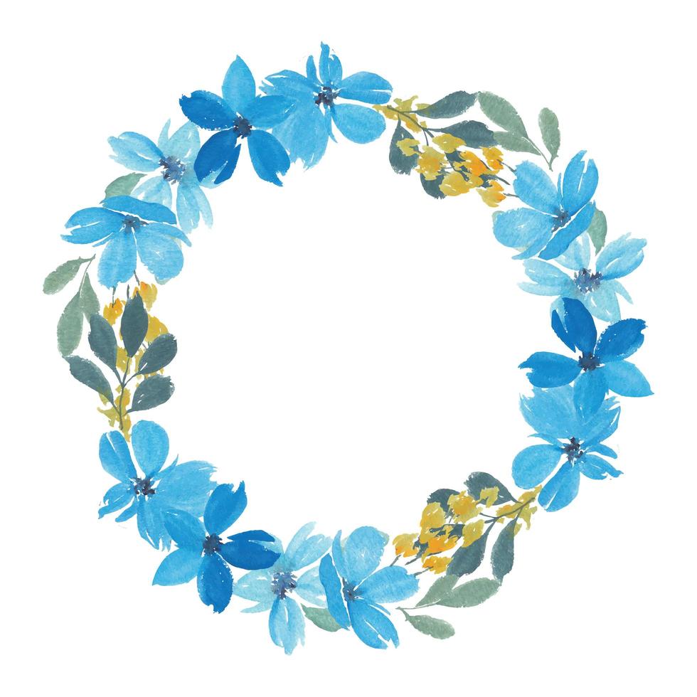 Watercolor Blue Petal Flower Wreath vector