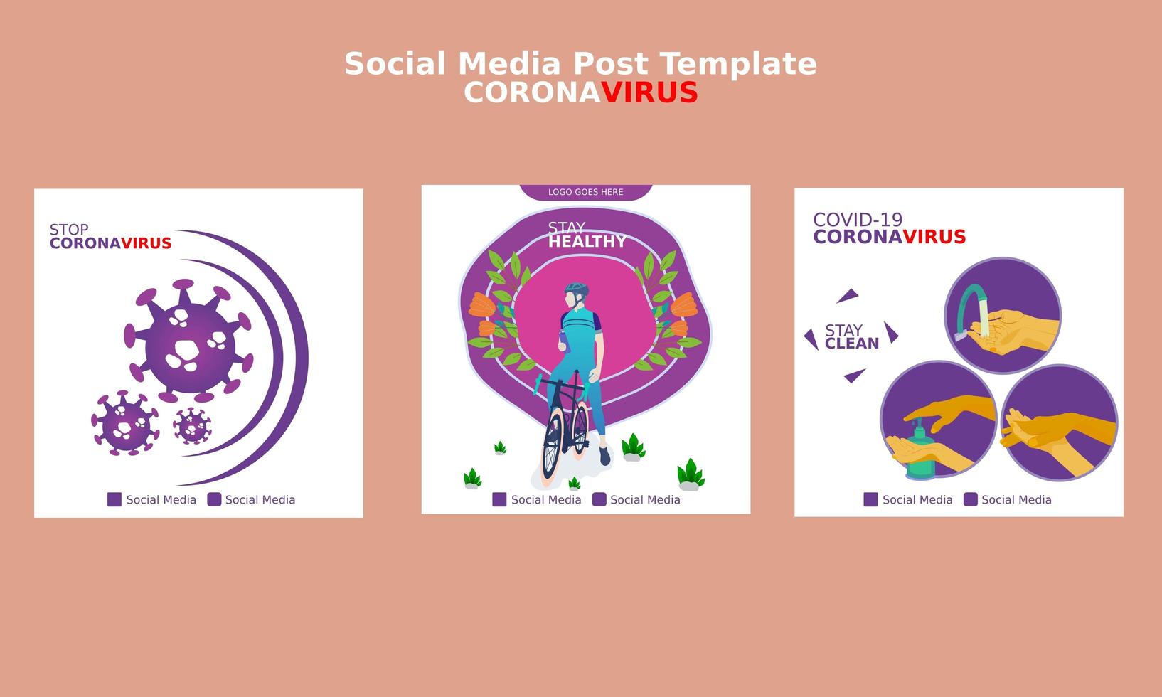 Stop coronavirus Social media post template vector