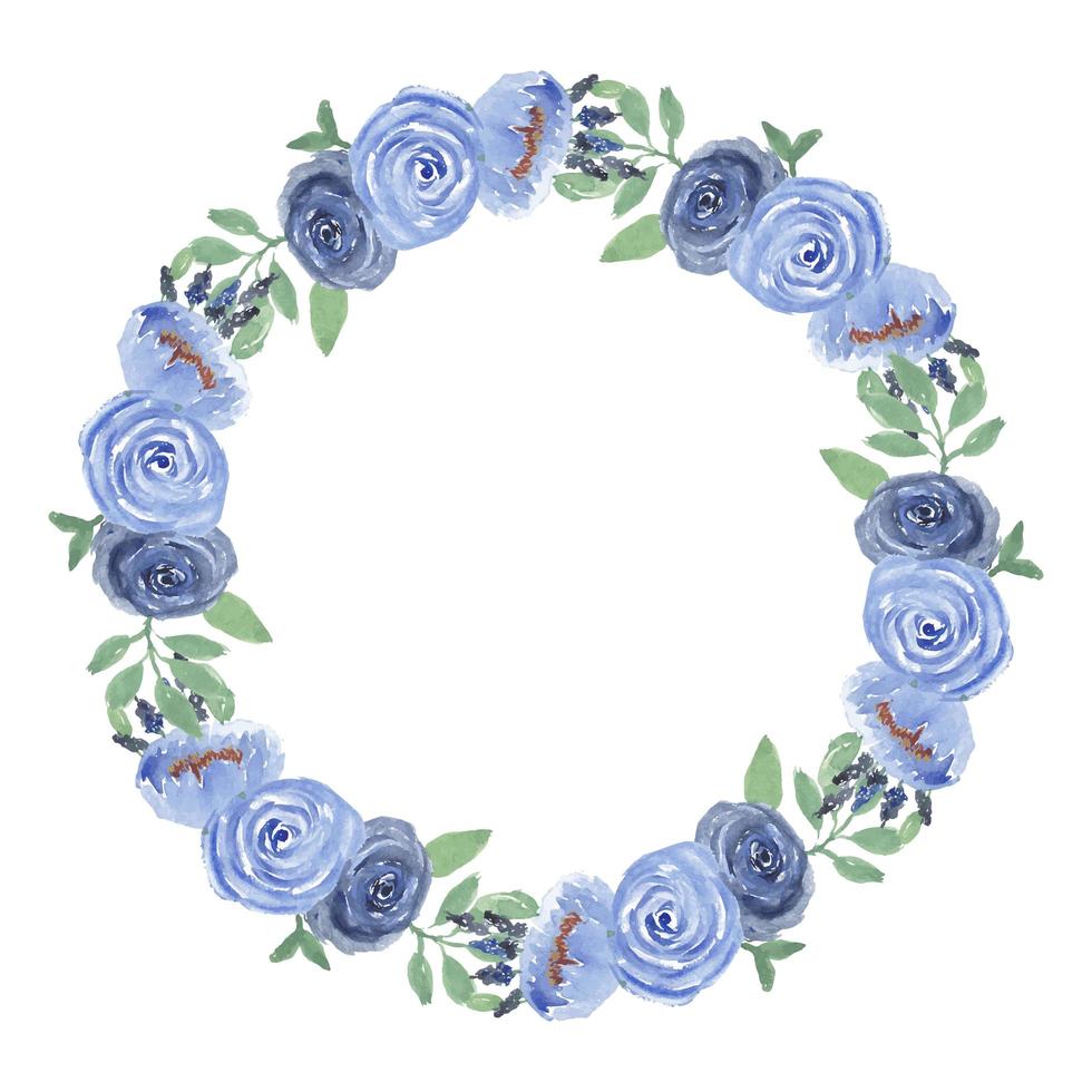 Watercolor Blue Rose Floral Circle Frame vector