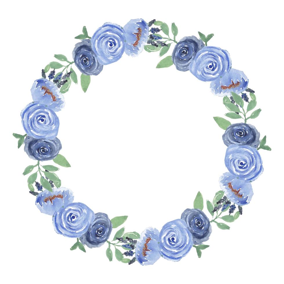 marco de círculo floral rosa azul acuarela vector