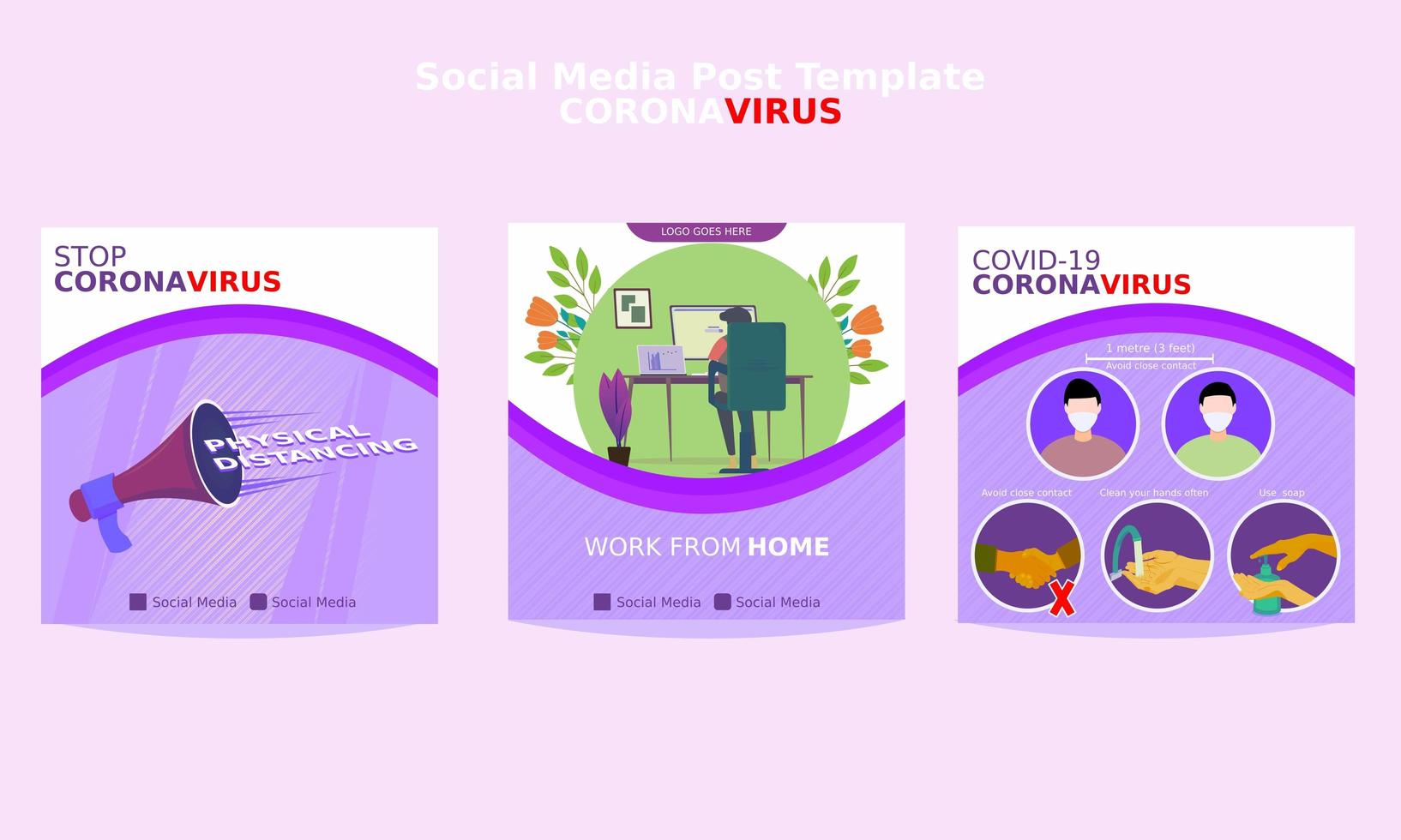 plantilla de publicación de redes sociales de coronavirus vector