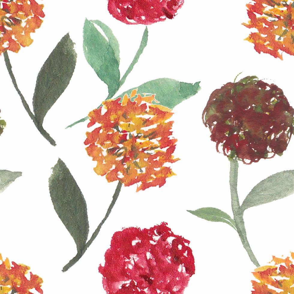 Watercolor Yellow, Red Dandelion Floral Seamless Pattern vector