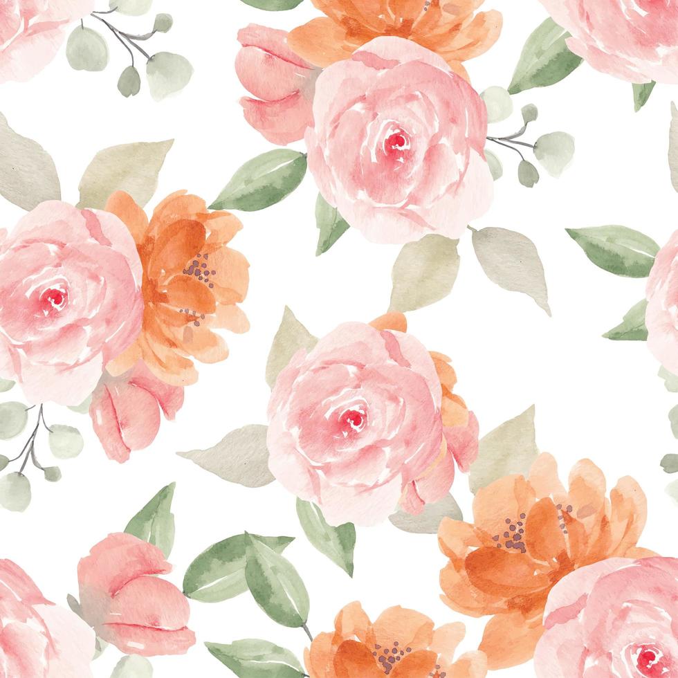 Watercolor Flower Seamless Pattern with Rose Plant vector