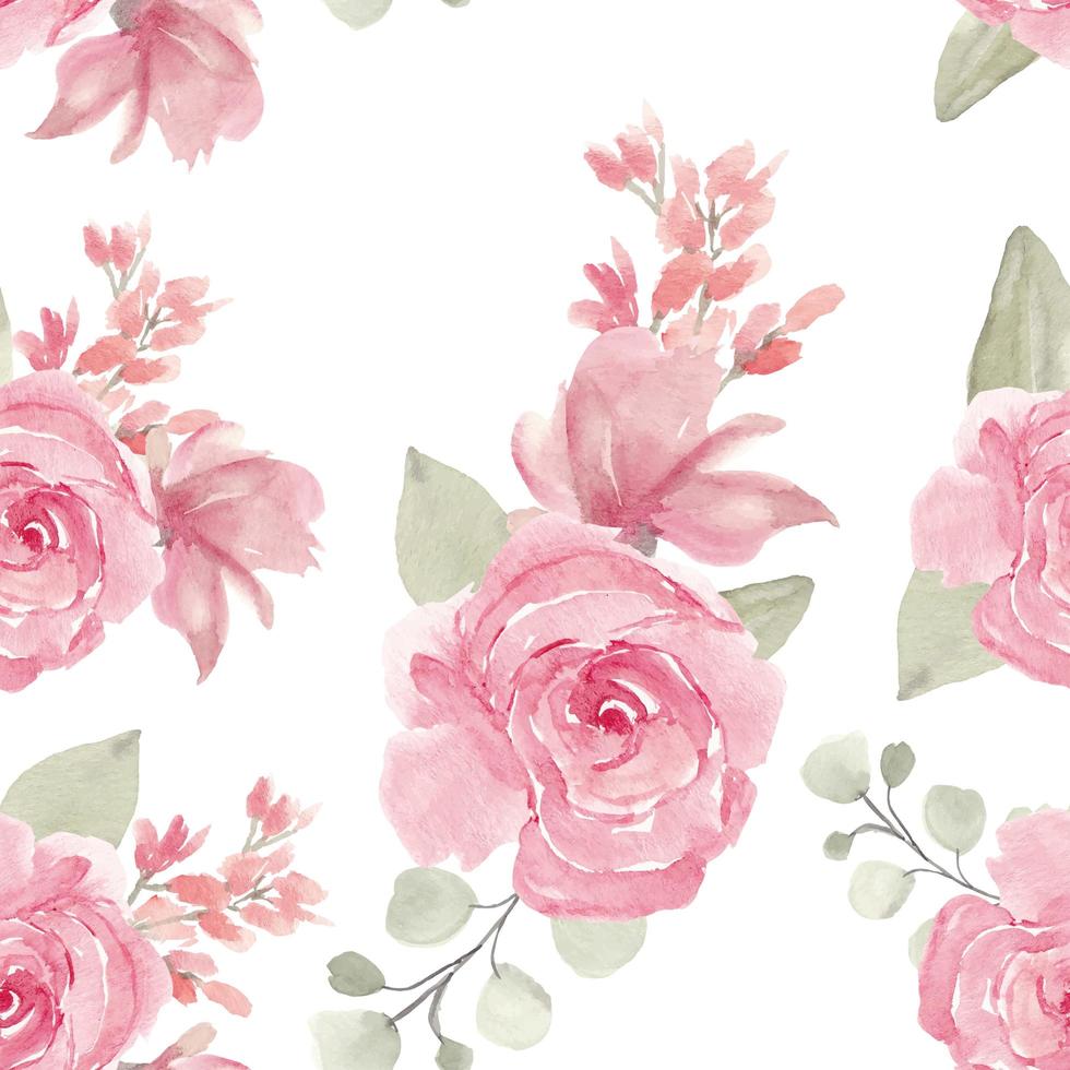 Watercolor Hand Painted Pink Rose Seamless Pattern vector