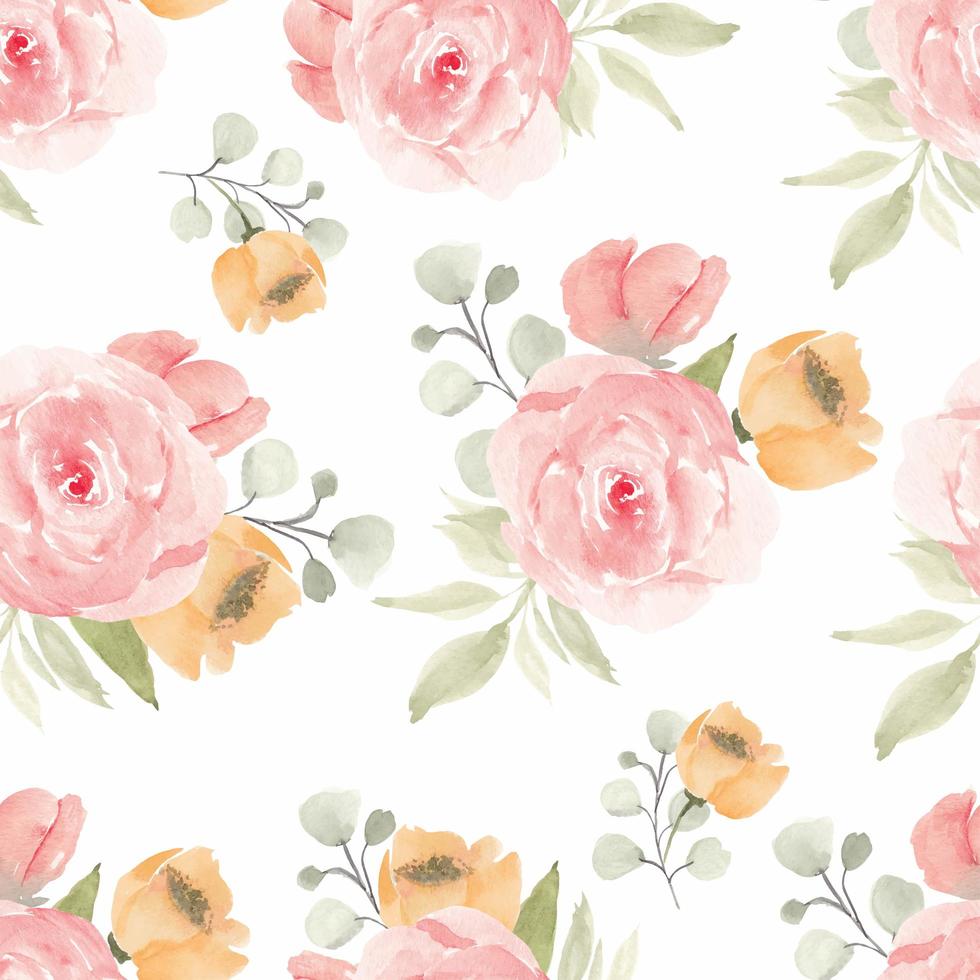 Floral Repeating Pattern with Rose Flower in Watercolor Style vector