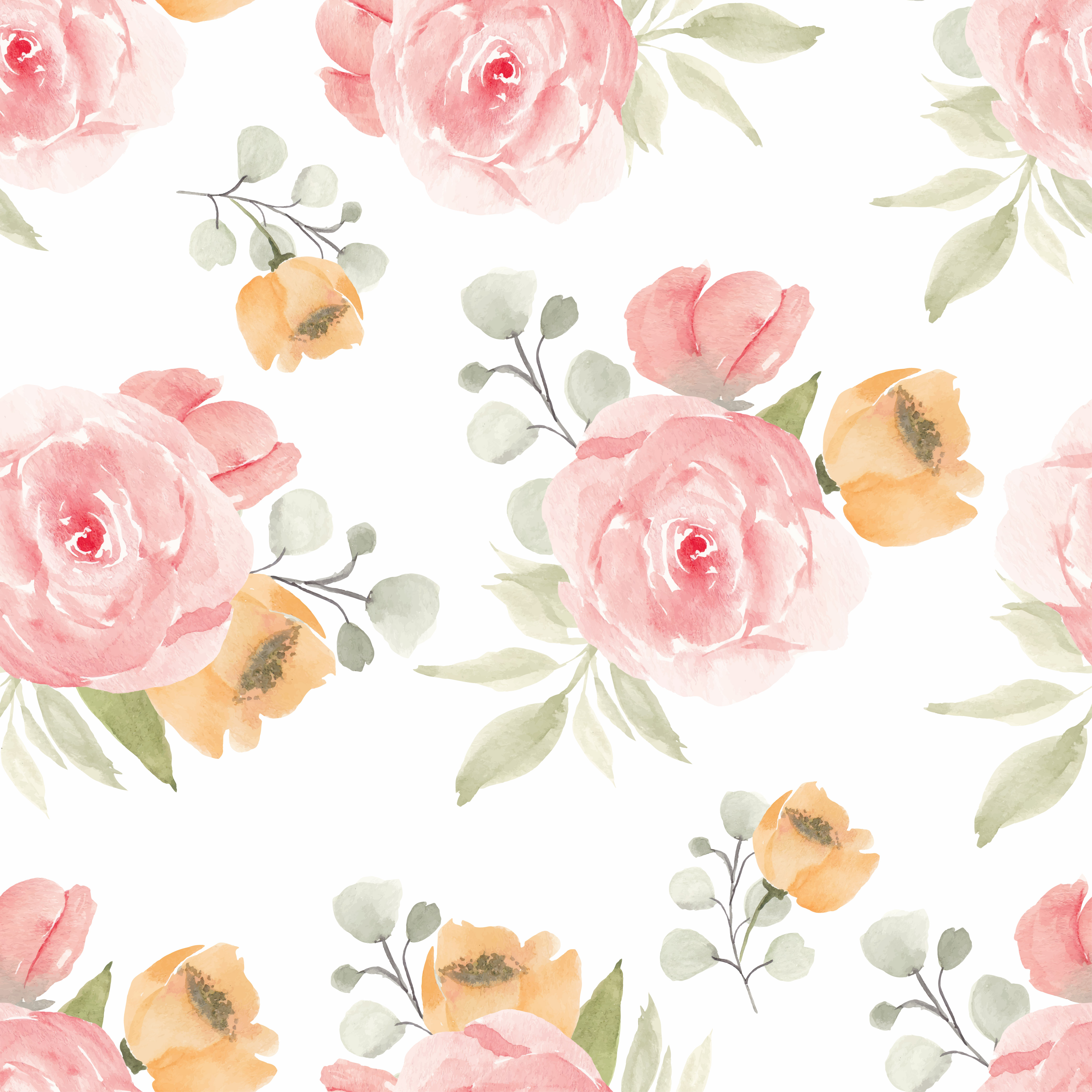 Floral Repeating Pattern with Rose Flower in Watercolor Style 1211723