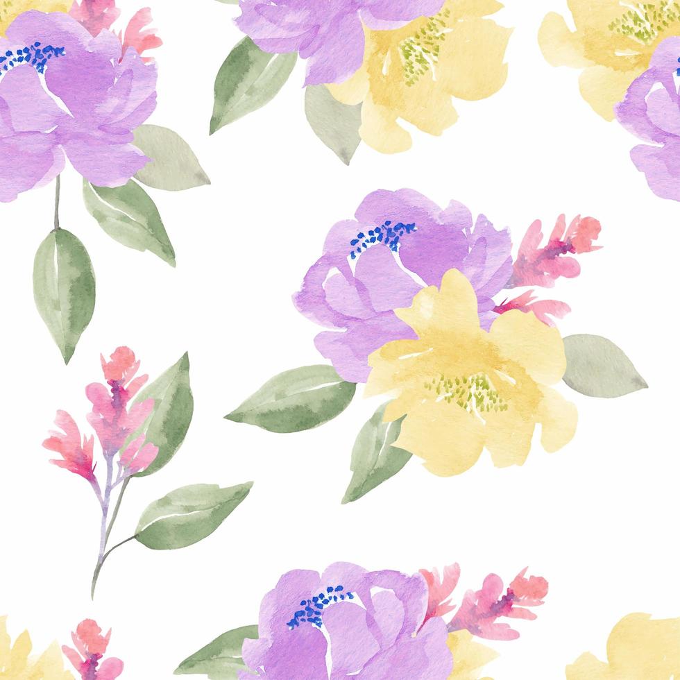 Purple, Yellow Watercolor Peony Seamless Pattern vector