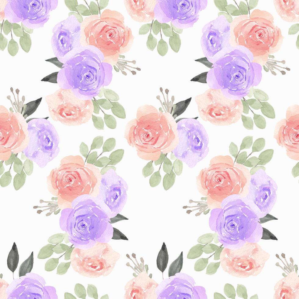 Watercolor Pattern with Purple, Pink Rose Flower vector