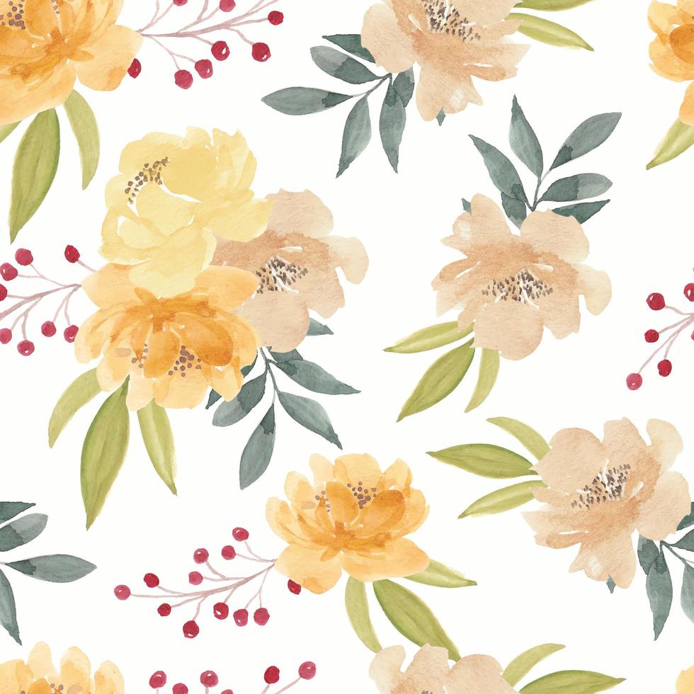 Watercolor Yellow Peony Flower Seamless Pattern vector