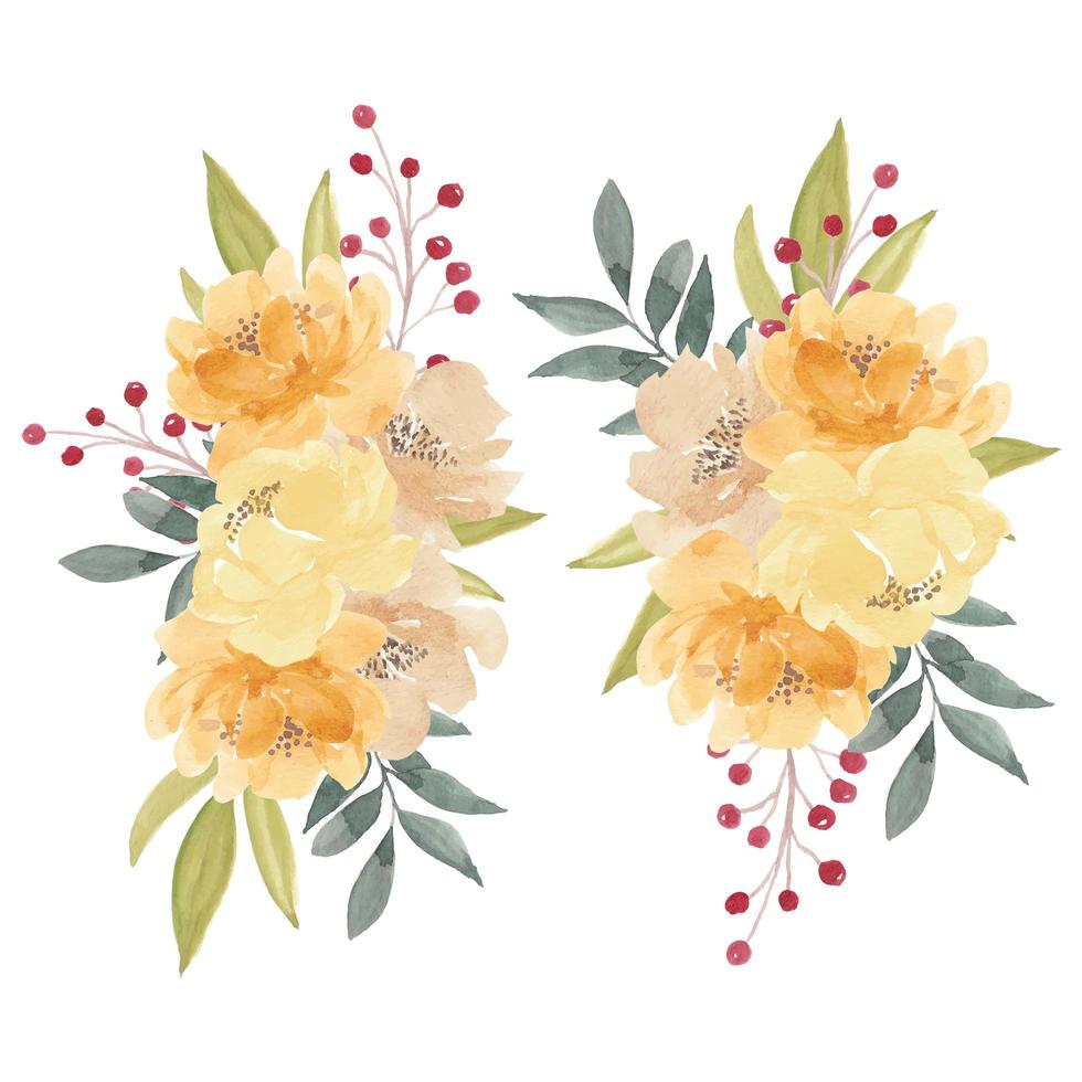 Watercolor Yellow Peony Flower Bouquet vector